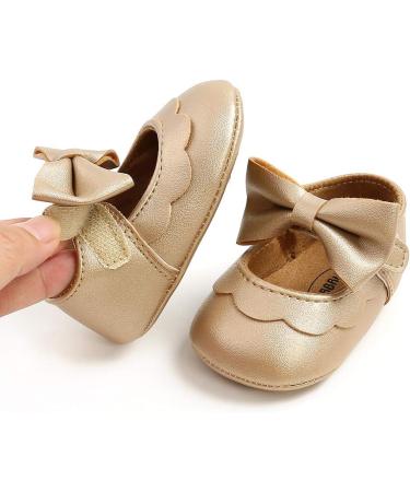 Baby Girls Mary Jane First Walking Shoes | Anti-Slip PU Leather Princess Shoes | Size 6-12 Months | E Gold - Buy Online on GoSupps.com