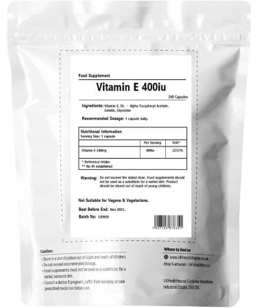 Premium 400iu Vitamin E Softgel Capsules x 240 - Gluten & Dairy Free, Skin Support - High Absorption Antioxidant - Buy Online on GoSupps.com