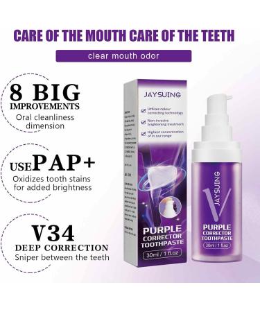  Duqulle Purple toothpaste for teeth whitening color removal stain removal protects teeth purple toothpaste kit for sensitive teeth and clean yellow teeth 30ml - Buy Online on GoSupps.com