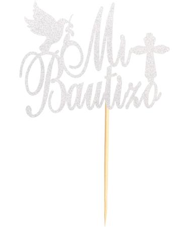 Arthsdite Spanish Mi Bautizo Cake Topper with Glitter Cross Religious God Bless Cake Toppers Picks Holy First Communion Baptism Theme Baby Shower 1st Birthday Party Decorations - Silver Glitter Silver Mi Bautizo Cake Topper - Buy Online on GoSupps.com