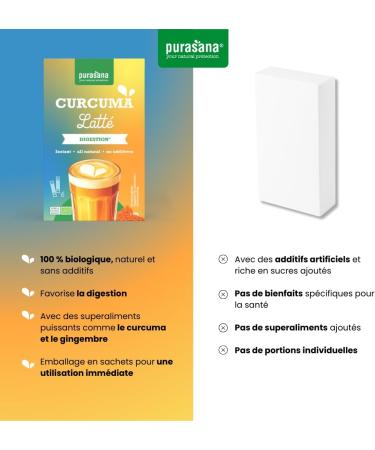 Purasana Instant Curcuma Latte 6 sticks Lait dor bio au curcuma poudre gingembre & cannelle sans gluten - Buy Online on GoSupps.com