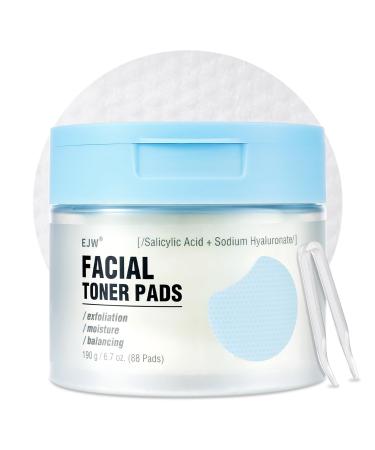 Exfoliating Toner Pads 88 Count - 1% Salicylic Acid (BHA) + Sodium Hyaluronate - Gentle Daily Pads for Acne & Blackheads Pore Refining for Sensitive & Oily Skin