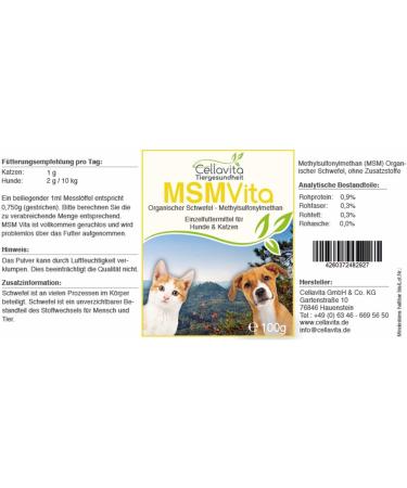 Cellavita MSM organic sulfur methylsulfonylmethane for dogs & cats & animals 100 g - Buy Online on GoSupps.com