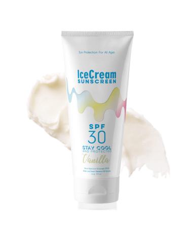IceCream Broad Spectrum SPF 30 Sunscreen Lotion Body & Face Lotion Sunblock Moisturizer with SPF Water & Sweat-Resistant for 80 Minutes Reef-Friendly & Cruelty-Free 6oz (177ml) - Vanilla Vanilla 6 Fl Oz (Pack of 1)