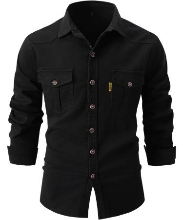 Men's Reverse Monochrome Long-Sleeved Shirt Jacket | Regular Fit Work & Leisure Shirt with 2 Pockets - Black - Buy Online on GoSupps.com