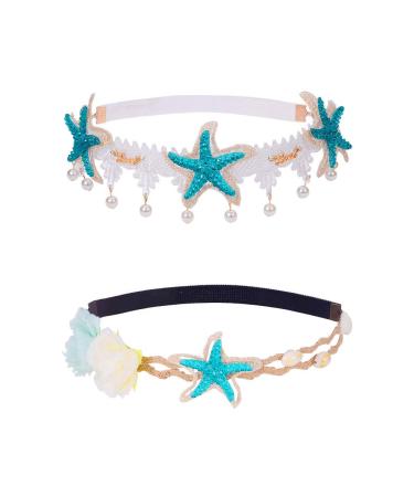 PH PandaHall 2 Strand Seashell Headband Mermaid Sea Star Starfish Hairbands Bohemia Wedding Flower Ocean Starfish Shell Lace Headband Elastic Hairband Flowers Starfish Seashell Mermaid Costume - Buy Online on GoSupps.com