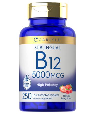 Vitamin B12 5000mcg  250 Fast Dissolve Tablets  Natural Berry Flavor  Vegetarian Non-GMO Gluten Free  by Carlyle - Buy Online on GoSupps.com