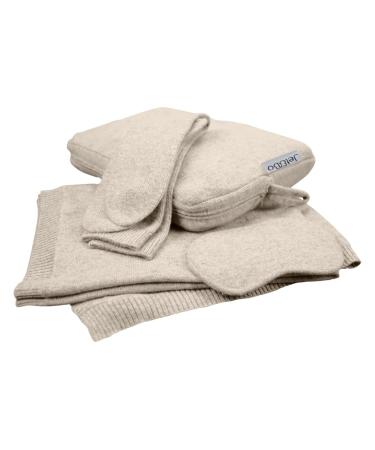 Jet&Bo 100% Pure Cashmere Travel Set: Blanket Eye Mask Socks Carry/Pillow Case Natural