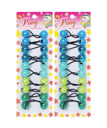 20 Pcs Hair Ties 20mm Ball Bubble Ponytail Holders Colorful Elastic Accessories for Kids Children Girls Women All Ages (Blue Assorted/Green Assorted)