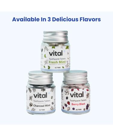 Vital Charcoal Mint Toothpaste Tabs - Natural Whitening Eco-Friendly Fluoride-Free Travel-Friendly 62 Tablets - Buy Online on GoSupps.com