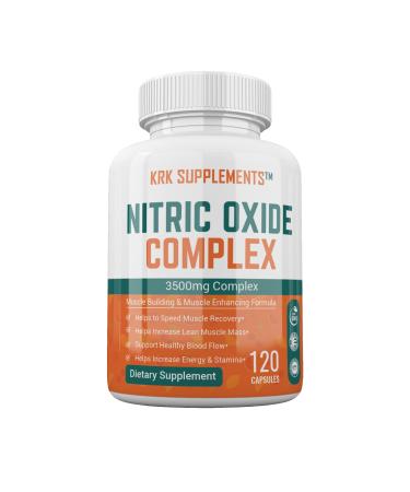 1 Bottle Nitric Oxide Complex 3500mg Per Serving L-Arginine HCL AAKG AKG Alpha Ketoglutarate Citrulline Malate 120 Capsules KRK Supplements