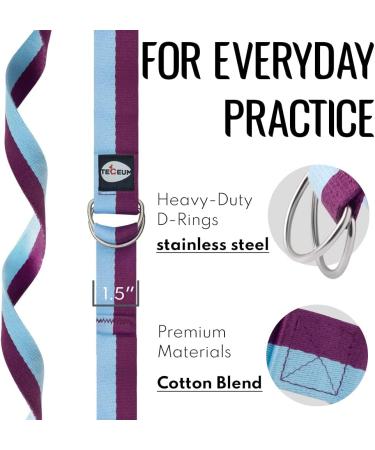 TECEUM Spring 2023 Yoga Strap Cotton 8 ft - Adjustable Non-Slip Belt for Yoga, Pilates & Physical Therapy - Mixed Blueberry - Buy Online on GoSupps.com