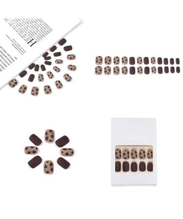 Sethexy Short Square Leopard Pattern Brown Matt False Fingernails - Complete Cover Acrylic Press-On Nail Tips for Women & Girls | International Shipping - Buy Online on GoSupps.com
