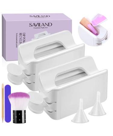 Saviland 2 PCS Dip Powder Recycling Tray System - Portable Nail Dip Powder Container Manicure Kit with Scoops, Nail Art Dust Remover Brush, Nail File & Wooden Stick for Professional Home DIY White - Buy Online on GoSupps.com