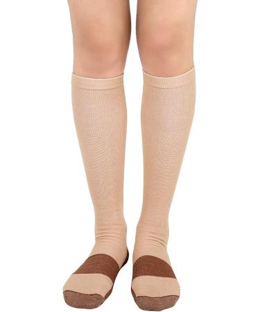 2 Pair Zip Compression Socks for Women - Closed Toe Wide Calf Knee Length - Easy On/Off 15-20 mmHg | Beige with Copper S/M - Buy Online on GoSupps.com