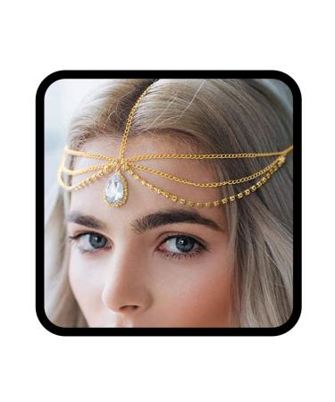 Runmi Rhinestone Head Chain Layered Bridal Headpiece Gold Headband Crystal Hairpiece Festival Hair Accessories for Bride and Bridesmaid - Buy Online on GoSupps.com