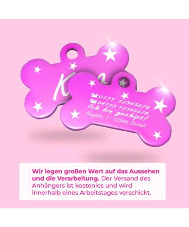 Ibera Gifts - Personalized Bone-Shaped Pendants for Medium to Large Dogs & Cats - Custom Engraved Dog Collars Neck Bands & Name Tags (Pink with Stars) - Buy Online on GoSupps.com