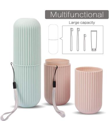 Travel Toothbrush Case 2 Pack - Portable Wash Cup Holder for Business Trips - Green/Pink Organizer - Buy Online on GoSupps.com