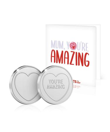 Swizzels Love Heart Mum You're Amazing Card With Silver Plated Keepsake Coin