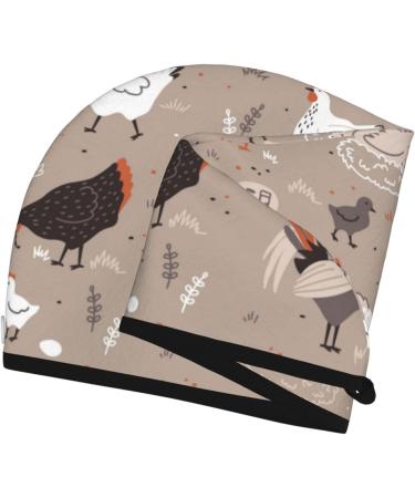 Quick-Dry Hair Towel Wrap with Button - Chicken Design Perfect for Effortless Hair Drying | International Shipping Available - Buy Online on GoSupps.com