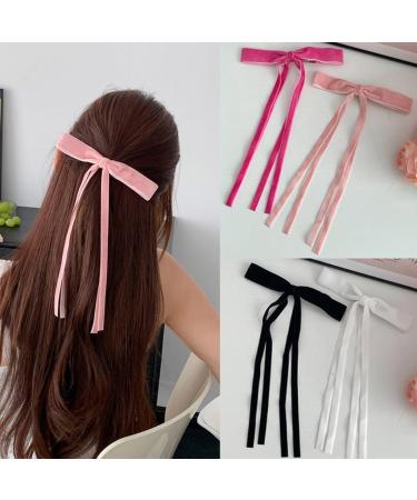 hgnxa Vintage Long Tassels Ribbon Velvets Bowknot Hair Side Clips Hair Accessories Headwear Party Jewelry for Women and Girls Rose red - Buy Online on GoSupps.com