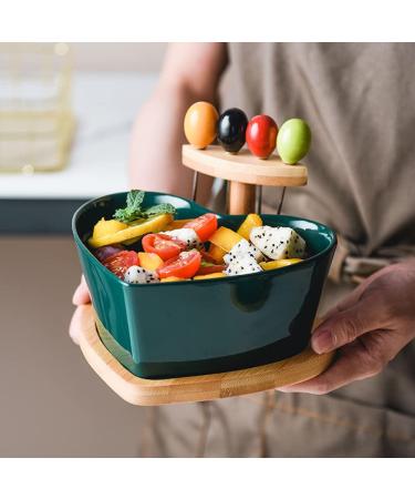 1 Set Heart Shaped Salad Bowl Kitchen Ceramics Dessert Fruit Bowl with Forks Snack Box Candy Dish Food Storage Bowl -Green - Buy Online on GoSupps.com