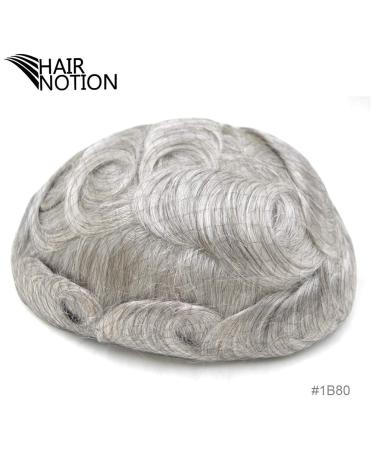 Buy Hairnotion Human Hair Wigs for Men - V-Loop Super Thin Skin Toupee 8x10 Inch Gray #1B80 - International Shipping Available - Buy Online on GoSupps.com