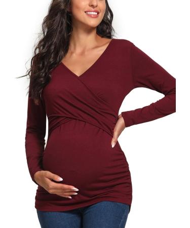 Love2Mi Maternity Nursing Shirt - Short Sleeve V-Neck Breastfeeding T-Shirt XL Weinred - Buy Online on GoSupps.com
