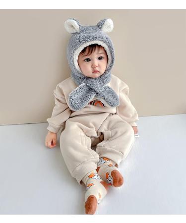 Kids 2 in 1 Winter Hat Scarf Set | Fleece Lined Earflap Balaclava Hoodie Scarf | Boys Girls Thermal Neck Warmer | Grey, 6M-4Y - Buy Online on GoSupps.com