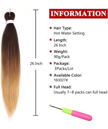 Xtrend 26 Inch EZ Braids 3Packs Ombre Pre-Stretched Easy Braiding Hair Extensions for Box Braids Hair Itch Free Hot Water Setting Synthetic Fiber Hair Extensions(3Packs 1B/30/27#) 26 Inch (Pack of 3) 1B3027# - Buy Online on GoSupps.com