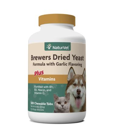 NaturVet  Brewers Dried Yeast Formula with Garlic Flavoring  Plus Vitamins  Supports Healthy Skin & Glossy Coat Fortified with B-1, B-2, Niacin & Vitamin C for Dogs & Cats 500 Tablets