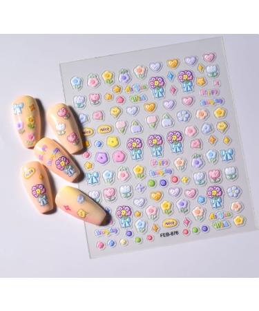 3D Embossed Flowers Nail Art Stickers 3 Sheets Nail Art Stickers Decals Self-Adhesive 5D Strawberry Heart Summer Floral Pattern Mixed for Women Girls Manicure with Tweezer (3 Sheets Flowers) - Buy Online on GoSupps.com