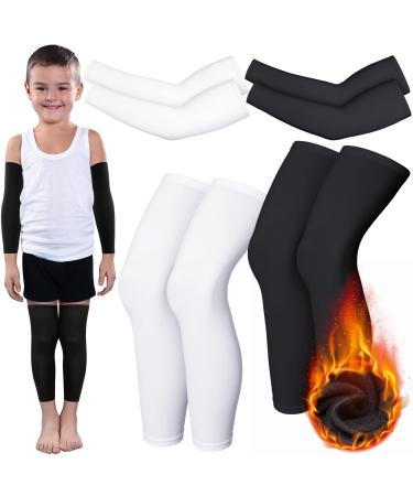4 Pairs Kids Thermal Arm Waremer Leg Warmer Long Compression Leg Sleeves and Compression Fleece Non Slip Basketball Leg Sleeves Protection Thigh Calf for Toddler Youth Girl Boy Running Sport M Size