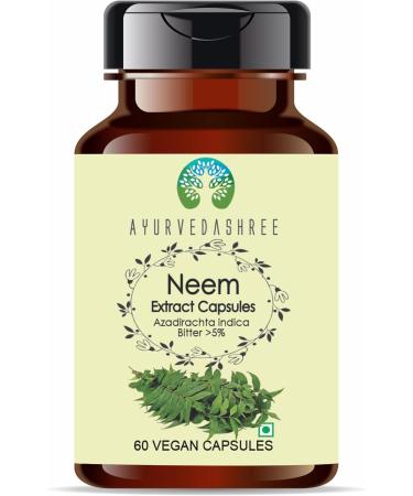 Neem Extract 500mg - 60 Vegetarian Capsules | Azadirachta Indica | All Natural | 100% Vegan | Gluten-Free. Neem 60 Count (Pack of 1)