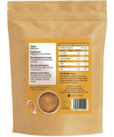 Organic Coconut Sugar 1kg by Yin & Yang Superfoods Premium Quality Low GI Brown Sugar. Perfect for Baking and Sweetening - Buy Online on GoSupps.com