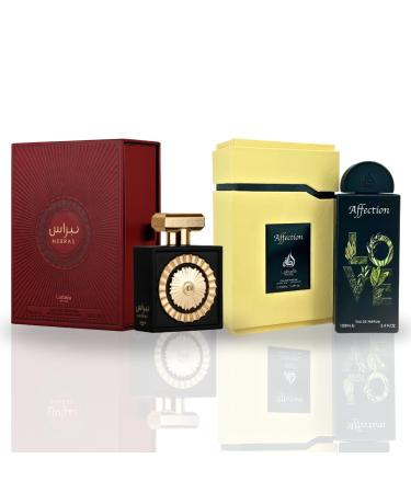 Lattafa Pride NEBRAS & AFFECTION - Unisex EDP Sprays 100ML (3.4 OZ) Sensational Layering Combination. (ELEGANT BUNDLE)