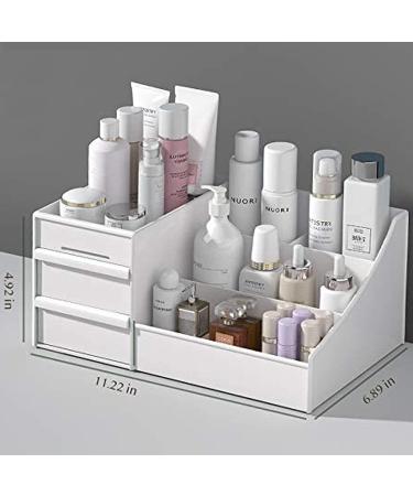 Skin Care and Makeup Desk Organizer with Drawers - White Vanity Organizer for Cosmetics, Brushes, Lipsticks, Eyeshadows, and Jewelry - Buy Online on GoSupps.com