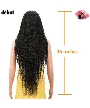D but Lace Front Wig - Super Length 91 cm Curly Wig for Women | 150% Density Black Artificial Hair - Buy Online on GoSupps.com