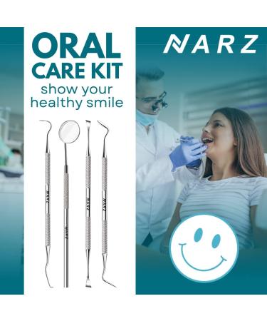 NARZ Plaque Remover Kit - Stainless Steel Dental Tools for Teeth Cleaning - Tartar Remover for Men, Women, Kids, and Pets - 4 Pcs - Buy Online on GoSupps.com