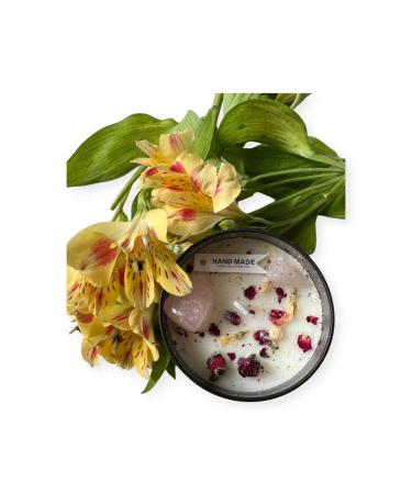 Momslife Love fragrance candle wild rose with gemstones rose quartz width 09 cm x 6 cm gift for women decoration Fragrance candle rose quartz gift for the anniversary gift for women wellness decoration (white)