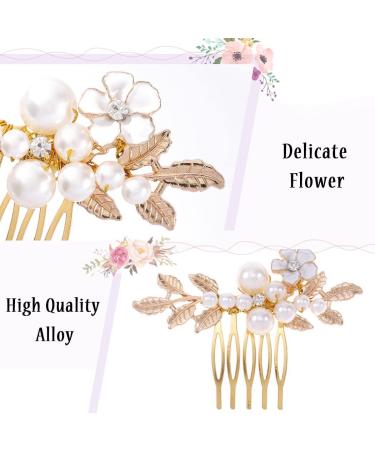 Fairvir Gold Flower Bridal Hair Combs - Elegant Pearl Leaf Accessories for Weddings | Bridal Jewelry for Women & Girls - Buy Online on GoSupps.com