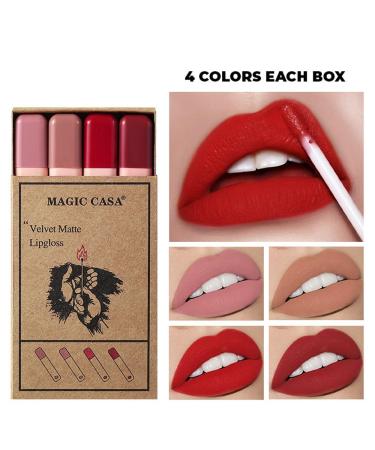 Shop Matte Lip Gloss Set - Waterproof Non-Stick 4PC Velvet Lipstick for Long-Lasting Shine | International Shipping Available - Buy Online on GoSupps.com