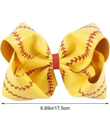 Bow Hairpin 7" Large Leather Baseball Bow Hairpin Softball Bow Hair Grips Hair Accessories Ponytail Holder Clip for Kids Girls Yellow - Buy Online on GoSupps.com