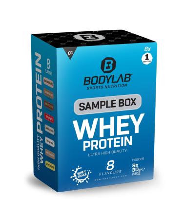 Bodylab24 Sample Box Whey Protein 1 (8x30G) 80% protein content rich in BCAAs 8 flavor variants to try out with 1 portion perfectly soluble ideal for use after training sample box 30 g (8 Pack) - Buy Online on GoSupps.com