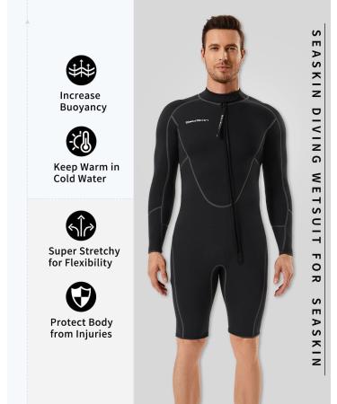 Seaskin 3mm Long Sleeve Shorty Wetsuit for Men - Black, X-Large - Buy Online on GoSupps.com