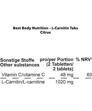 Buy Best Body Nutrition L-Carnitine Tabs - Citrus Flavor (Pack of 2 120 Total Tabs) for Enhanced Fat Loss & Energy | International Shipping Available - Buy Online on GoSupps.com