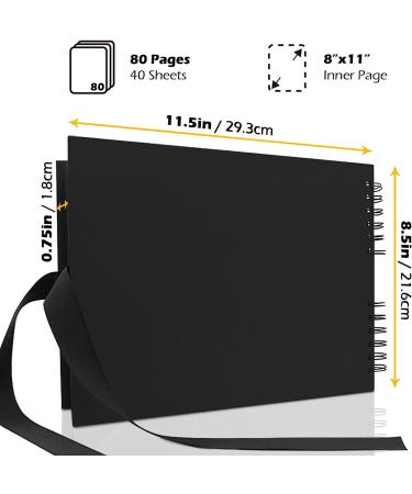 11x8 inch Scrapbook Photo Album, Hardcover Memory Book with 80 Black Craft Paper Pages - DIY Handmade Scrapbooking Kit for Wedding, Anniversary, Graduation, Traveling, Baby Shower - Black - Buy Online on GoSupps.com