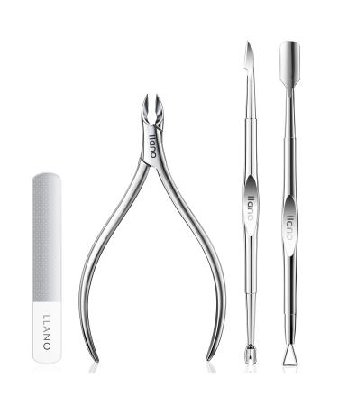 4pcs Cuticle Trimmer Set Professional Cuticle Trimmer with Cuticle Pusher Built-in Spring Cuticle cutters for nails Durable Cuticle Nippers Set Cuticle Remover for Fingernails and Toenails (Silver) 4 Count