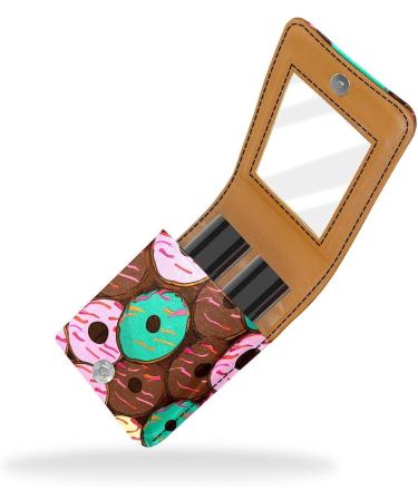 Buy Leather Lipstick Case Organizer with Mirror - Mini Lipstick Holder Bag | Chocolate Strawberry Donuts Design - Buy Online on GoSupps.com