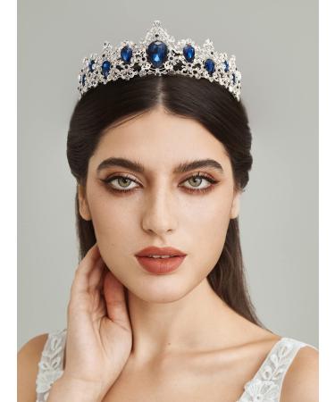 SWEETV Royal Blue CZ Crystal Tiara for Women - Princess Headpiece Bridal Hair Accessory - Sapphire+Silver - Buy Online on GoSupps.com